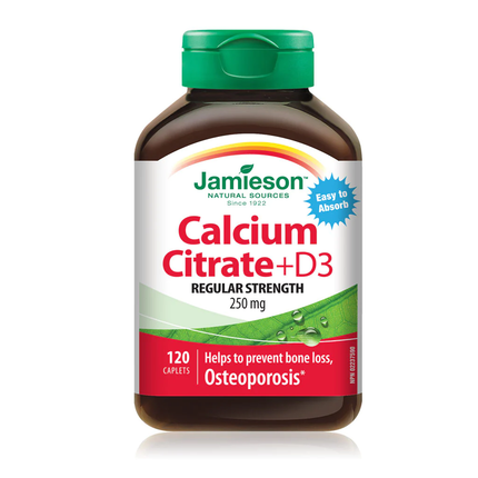 Jamieson - Calcium Citrate + D3 - Regular Strength 250 mg | 120 Caplets