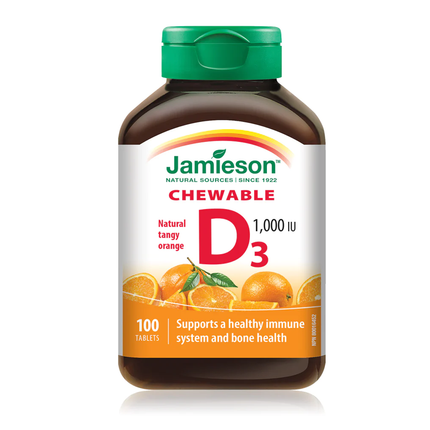 Jamieson - Chewable Vitamin D3 1000 IU - Natural Tangy Orange | 100 Tablets