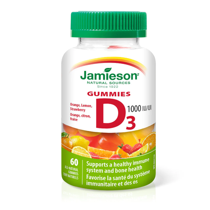 Jamieson - Gummes Vitamin D3 1000 IU - Orange, Lemon & Strawbery | 60 Gummies