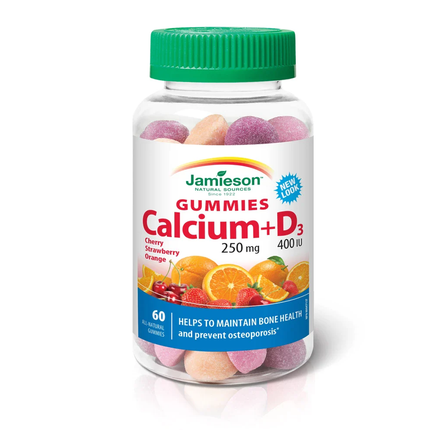 Jamieson - Gummies Calcium 250 mg + D3 400 IU - Cherry, Strawberry & Orange | 60 Gummies