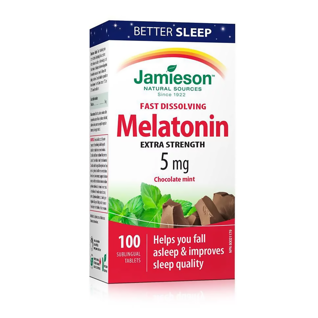 Jamieson - Fast Dissolving Extra Strength Melatonin 5 mg - Chocolate Mint | 100 Sublingual Tablets