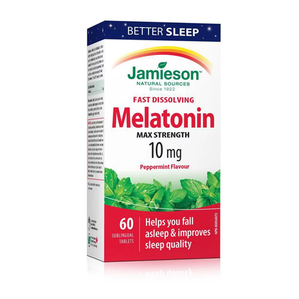 Jamieson - Fast Dissolving Max Strength Melatonin 10 mg - Peppermint Flavour | 60 Sublingual Tablets